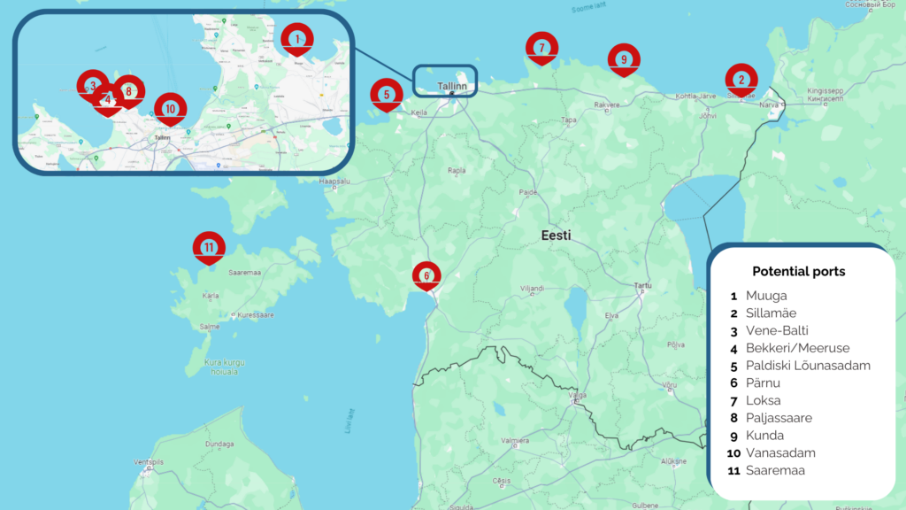 Retrofit hub potential locations in Estonia